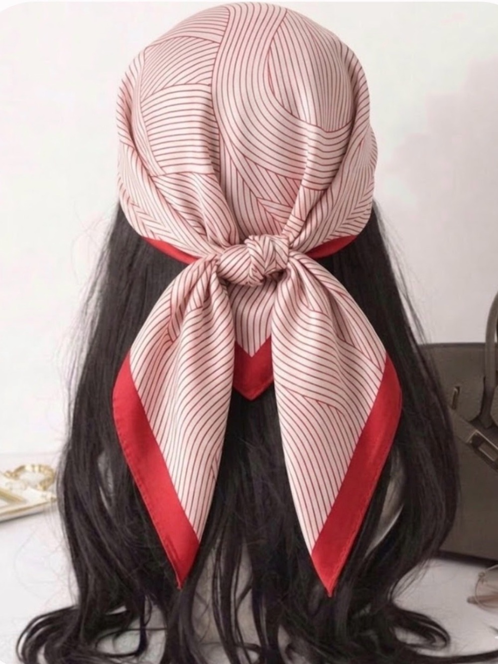 Silky Pink & Red Patterned Headscarf